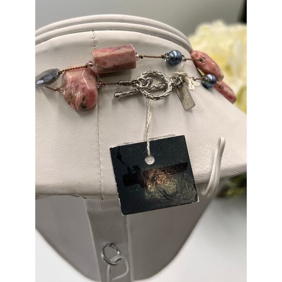 Margo Morrison Rhodochrosite Grey Coated Moonstone and Pearl Crystal Necklace - Picture 10 of 14